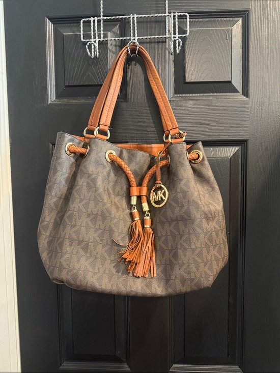 Michael Kors Handbags - Michael Kors Brown Signature Drawstring Shoulder Bag with Tan Trim
